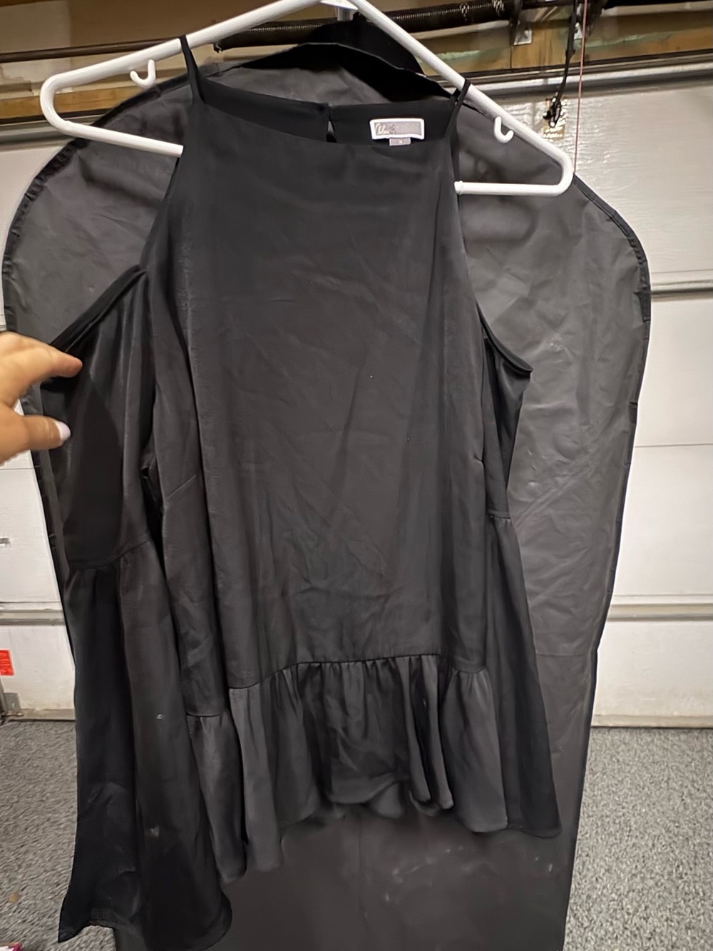 Chelsea 28 Black Cold-Shoulder Ruffle Hem Top